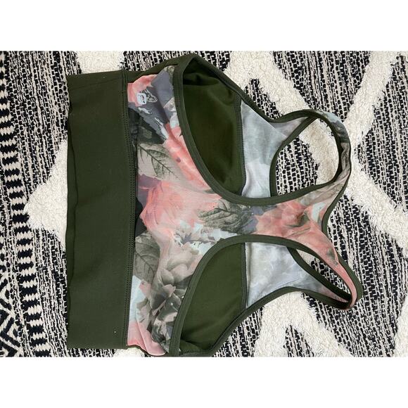 FABLETICS Women's Size Small Marcia Sports Bra Olive Green Mesh Leaf Print - Picture 5 of 5